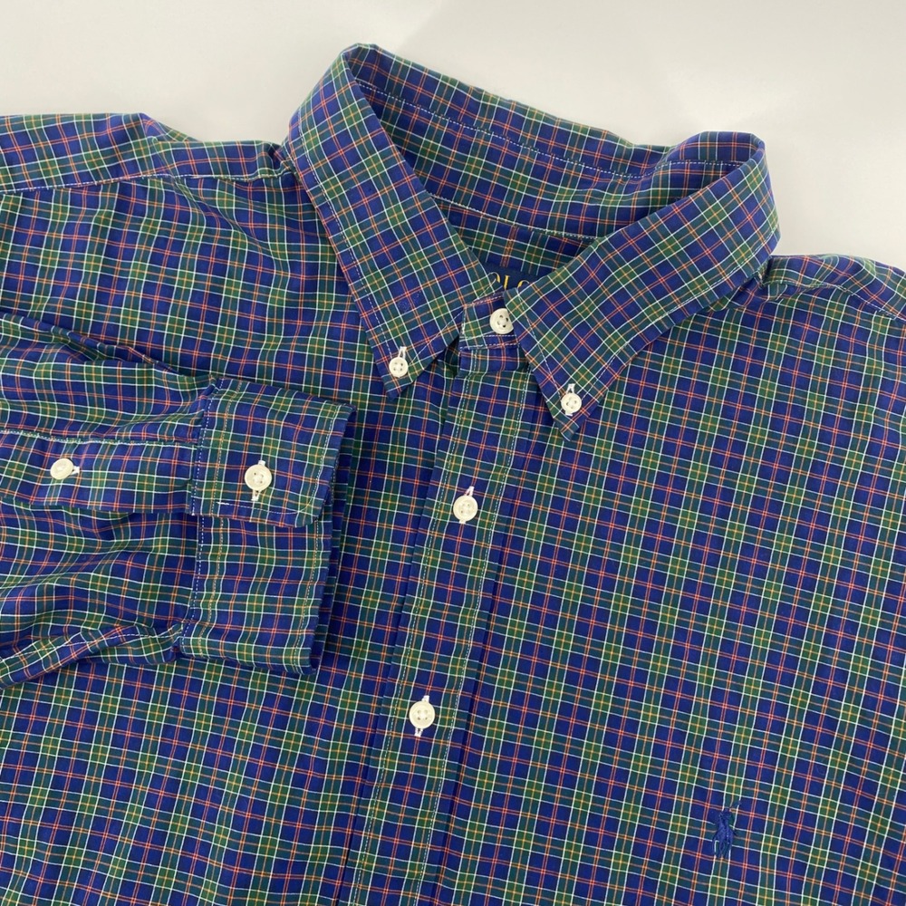 Polo Ralph Lauren Button Down Shirt Mens‎ 2XB Blue Plaid Stretch Big